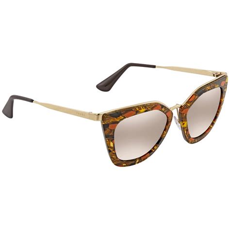 Prada Brown Gradient Grey Mirror Silver Cat Eye Ladies 